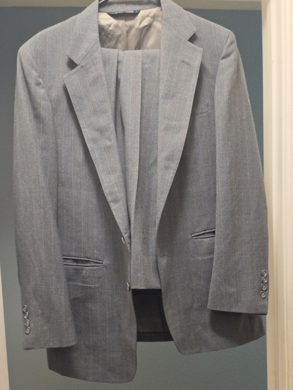 Vintage 80s Lee's Men's Gray Pinstripe Suit Union Made USA 42R 34" Waist